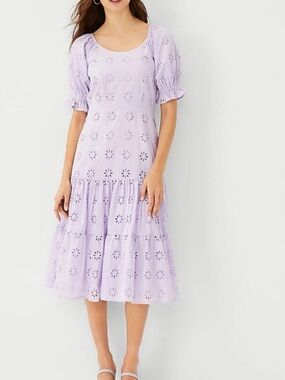 Ann Taylor Lavender Purple Eyelet Puff
Sleeve Midi Dress. NWOT